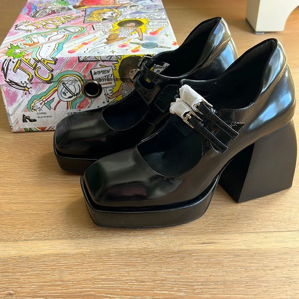 NIB💥 JEFFREY CAMPBELL Double Strap Mary Jane Platform Pump Block Heel- Size 7 - Picture 4 of 16